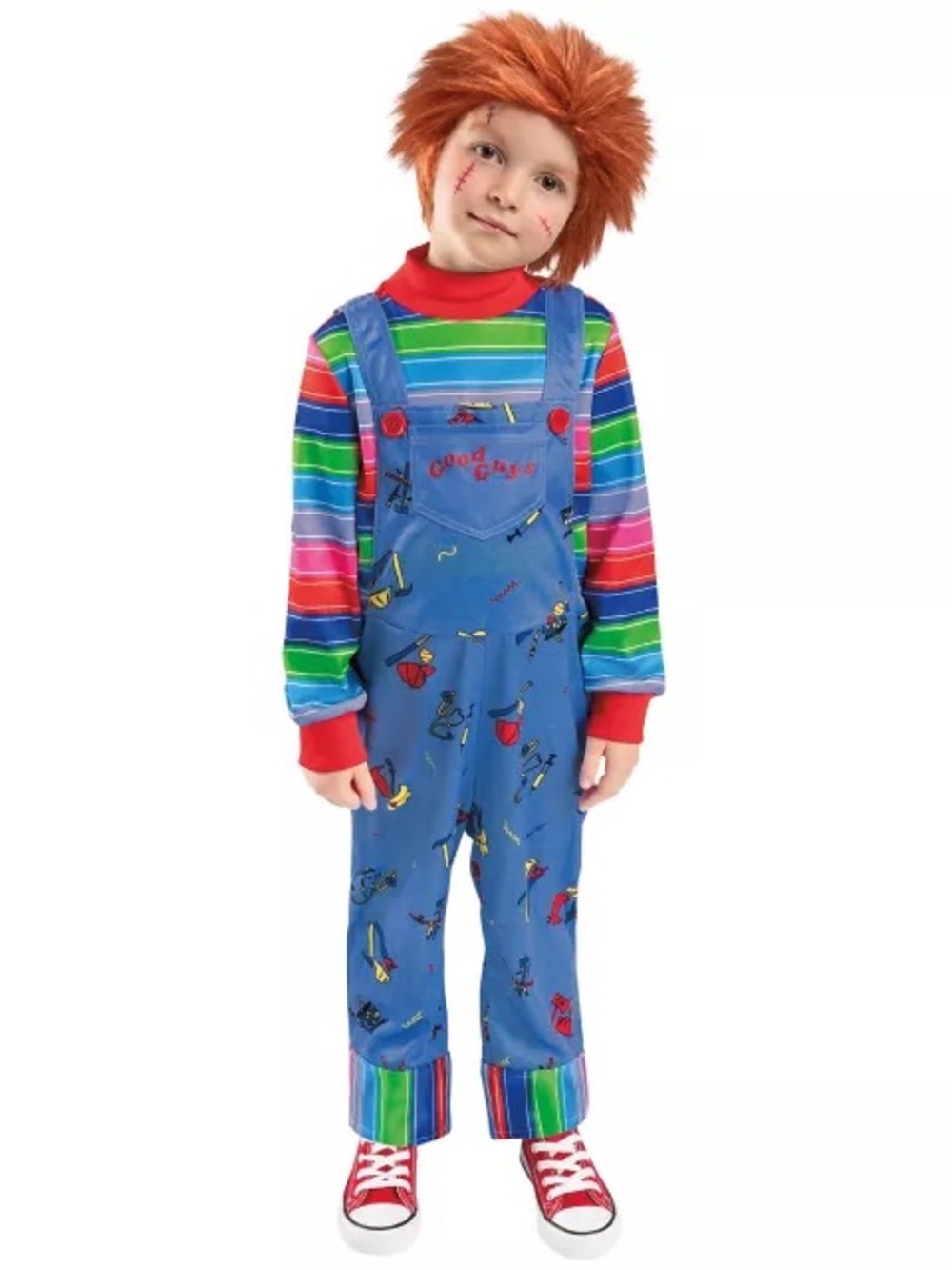 Kids Sz 5/6Y Chucky Child’s Play Striped Overalls Costume Wig NWOT